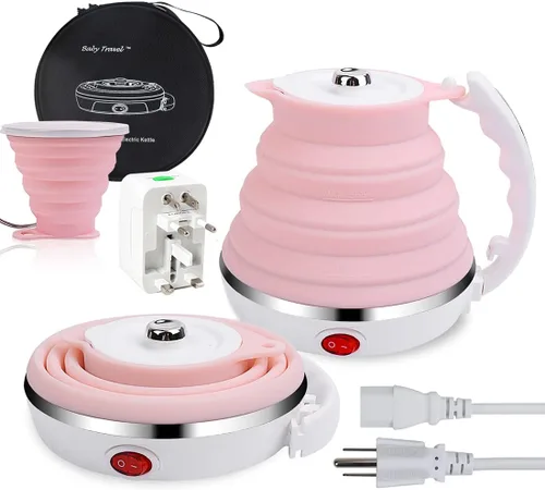 Vista 11 de Hervidor de Viaje Mejorado, ShineMe Silicona de Grado Alimenticio de Doble Voltaje 110-220V, Ultradelgado, Portátil, con Taza, Adaptador Universal