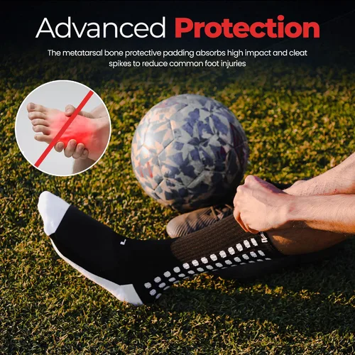 Vista 14 de MediCaptain Calcetines de fútbol con acolchado metatarsiano Calcetines de fútbol antideslizantes con protección acolchada para los pies para Negro
