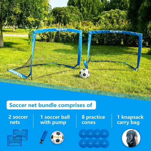 Vista 6 de Ksports Portería de fútbol portátil Red de fútbol para entrenamiento de patio trasero Incluye pelota de fútbol, bomba, 8 conos de entrenamiento