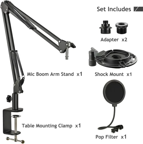 Vista 7 de Audio Technica AT2020 - Soporte de micrófono AT2020, soporte de tijera de suspensión con soporte de amortiguador, filtro pop, abrazadera resistente