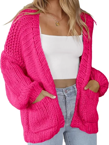 Vista 3 de Cárdigan de punto suave con bolsillos para mujer, manga larga, casual, de punto, frente abierto, suéteres ligeros