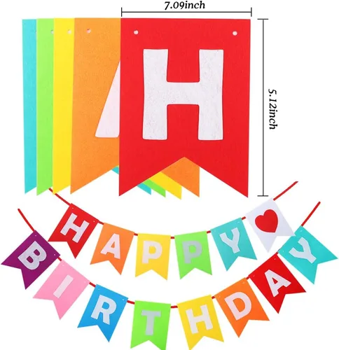 Vista 3 de Decoraciones de pancarta de feliz cumpleaños, juego de decoraciones de cumpleaños de arcoíris, banderas de papel con 9 bolas de panal y guirnalda