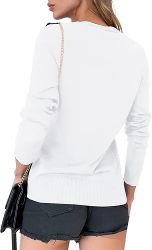 Vista 3 de a.Jesdani - Suéter de punto suave de manga larga con cuello redondo y botones para mujer