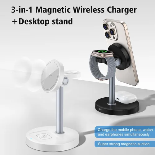 Vista 5 de [Certificado Qi2] Soporte de cargador inalámbrico magnético compatible con iPhone 16, estación de carga inalámbrica magnética rápida de 18 W