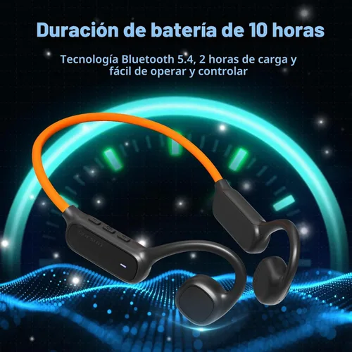 Vista 4 de vinamass Auriculares de oreja abierta, auriculares de conducción de aire Bluetooth 5.4, auriculares inalámbricos con cadena de baliza LED, tiempo