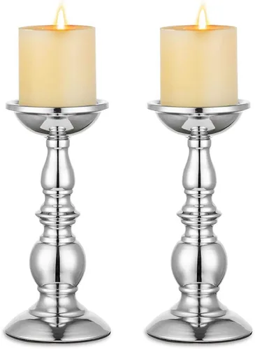 Vista 11 de NUPTIO Pillar Candle Holder Brass: Gold Tall Candles Stand for 3" Pillars Latón