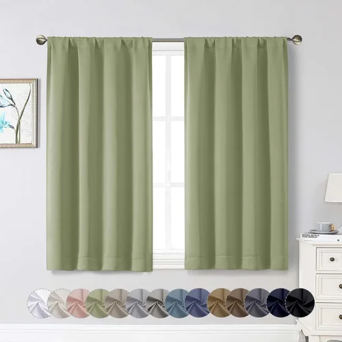 Vista 217 de Cortinas opacas para dormitorio, sala de estar, juego de 2 paneles de 54 pulgadas de largo, cortinas de oscurecimiento de habitación con aislamiento