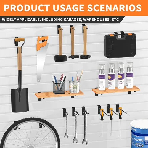 Vista 4 de Ganchos de pared de listones de 4 pulgadas, gancho de pantalla de pared de listones negros, 25 ganchos para accesorios de panel de pared de listones