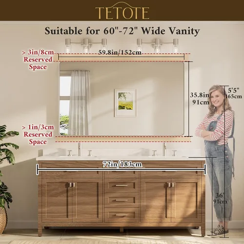 Vista 66 de TETOTE Espejo de marco dorado cepillado de 16 x 24 pulgadas, espejo de tocador de baño de latón dorado para pared, espejo enmarcado rectangular