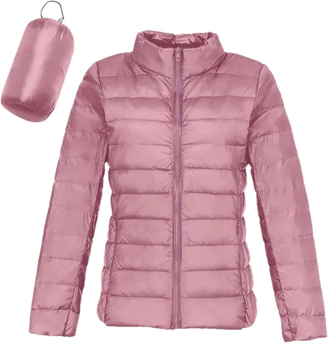 Vista 2 de Chaqueta acolchada plegable para mujer, ligera, de invierno, corta, de plumón, de pato, ajuste delgado, con cremallera, con capucha