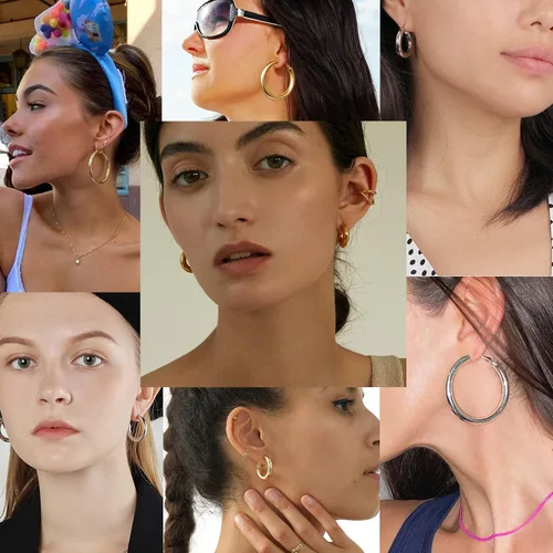 Vista 6 de Aretes de aro de oro grueso, aros ligeros de tubo de aulllow dorados gruesos para mujer, aretes grandes hipoalergénicos de 0.984in, 1.181in