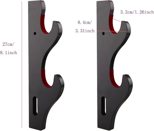 Vista 2 de Soporte de espada Katana de montaje en pared, 1 par de terciopelo acolchado ajustable gancho soporte de exhibición Samurai Sword Hanger sable de luz