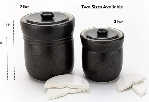 Vista 6 de TOMO Crock de fermentación con pesas 3L – Cerámica chucrut decapado Crock – Cerámica de Cerámica Kombucha Brewing – 3 litros (1 galón), peltre