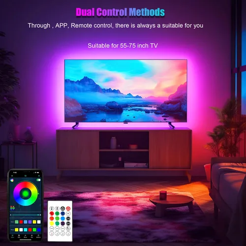 Vista 3 de PANTON VILLA Luces LED para televisores de 55 a 75 pulgadas, kit de retroiluminación LED ICRGB de 16.4 pies con aplicación y control remoto