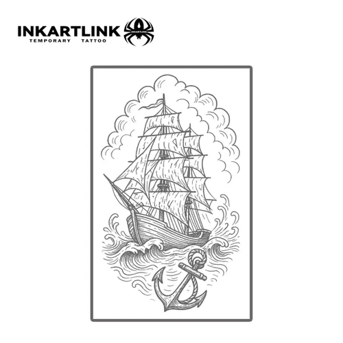 Vista 2 de INKARTLINK Tattoo Tech, 2 hojas de tatuaje semipermanente mediano, tatuajes temporales de diseño artístico para adultos, dura 1-2 semanas, Barco