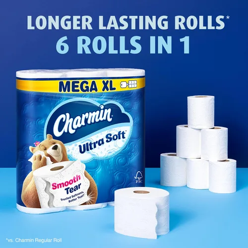 Vista 4 de Charmin Papel higiénico ultra suave, 18 rollos Mega XL = 108 rollos regulares