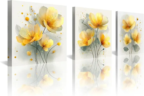 Vista 15 de NAN Wind 3 piezas de arte de pared de flores azules, impresión botánica moderna, ilustración floral floreciente, salpicaduras de acuarela y elegante