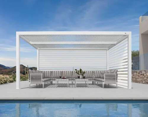 Vista 11 de PURPLE LEAF - Pérgola al aire libre con listones 10 x 12 pies de aluminio blanco con toldo rígido moderno y ajustable para patio, jardín