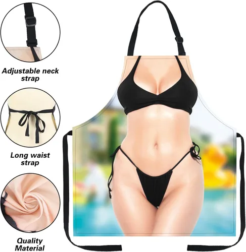 Vista 3 de Delantales Sexys para Mujeres Delantal Divertido de Cocina para Fiesta de Inauguración de Casa Intercambio de Regalos Broma de Navidad