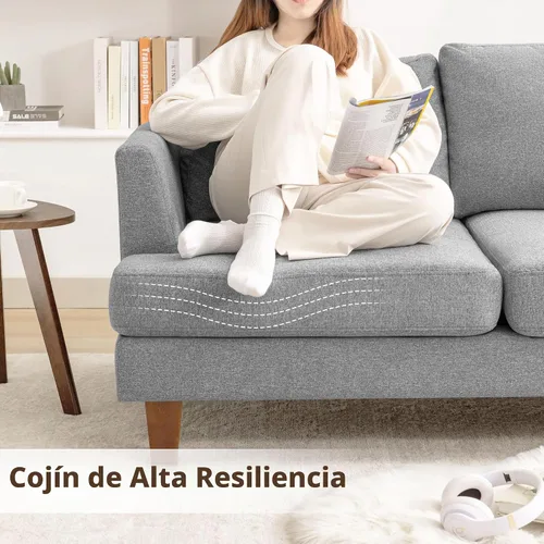 Vista 7 de Busaurus Sofá de 3 plazas con asientos profundos, sofá tapizado moderno de mediados de siglo de 89 pulgadas con reposabrazos, cómodos sofás para Gris
