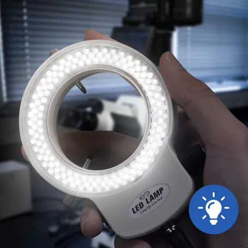 Vista 8 de Annhua Fuente de luz para microscopio 144 LED sin parpadeo Microscopio Anillo de luz con iluminador ajustable y cubierta protectora para Blanco