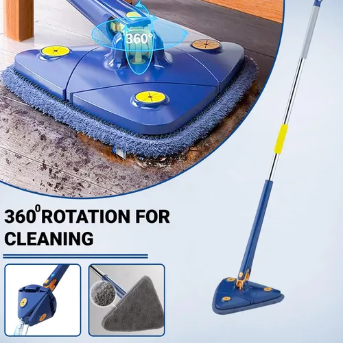 Vista 3 de Trapeador de limpieza ajustable giratorio de 360 grados con 6 cabezales, triángulo telescópico para lavar el suelo, mango largo extensible