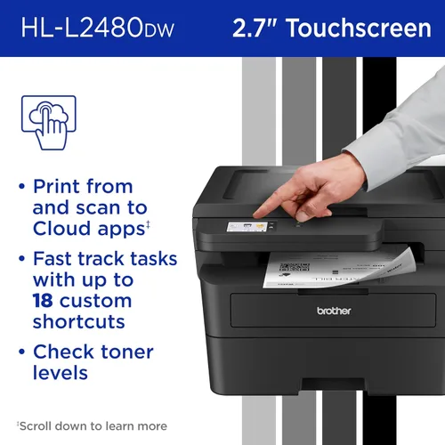 Vista 6 de Impresora láser multifunción compacta inalámbrica HL-L2480DW de Brother, monocromática, con copia y escaneo, dúplex, móvil, en blanco y negro