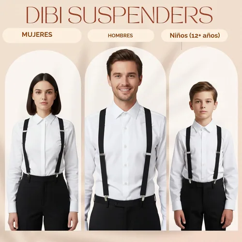 Vista 7 de Dibi Suspenders for Men Heavy Duty 1" Y-Back Adjustable Strong Metal Clips Negro