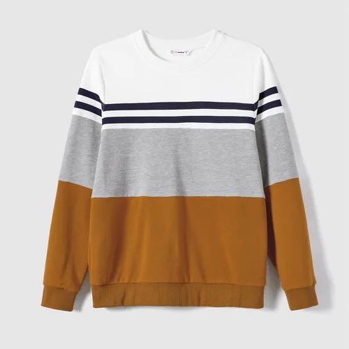 Vista 4 de PATPAT Sudadera familiar a juego con bloques de color, gris y blanco, estampado de estrellas de manga larga