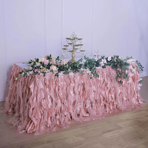 Vista 9 de Efavormart - Falda de mesa de tafetán de sauce rizado de 14 pies para cocina, comedor, catering, boda, fiesta de cumpleaños, eventos, color rosa