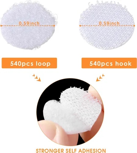 Vista 2 de Puntos autoadhesivos blancos para aula: 0.59 pulgadas, 1000 piezas de círculos redondos de velcro con parte trasera adhesiva fuerte - Calcomanías