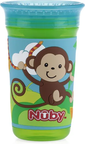 Vista 10 de Nuby 360 Degree Easy Sip 3D Grip Wonder Cup con funda de silicona impresa, morado, mariposa, 10 onzas