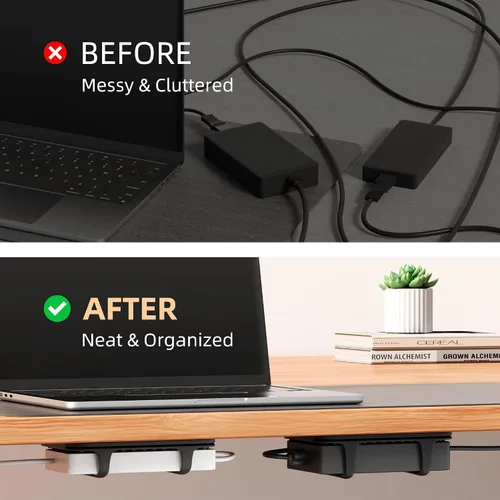 Vista 3 de ELETIUO Soporte universal de silicona para cargador de laptop, organizador de montaje de ladrillo de alimentación bajo el escritorio para ladrillos