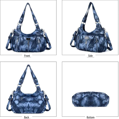 Vista 4 de Angelkiss Monederos grandes y bolsos para mujer, de piel sintética lavada, bolso cruzado de hombro