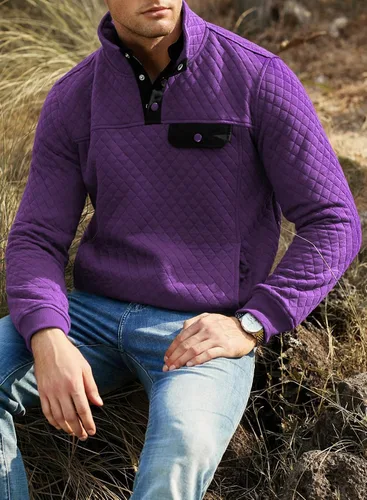 Vista 8 de JMIERR Sudadera acolchada para hombre, casual, de manga larga, cuello alto, con botones
