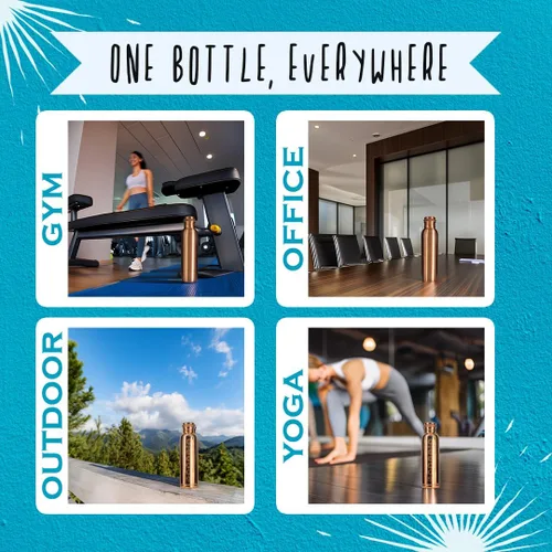 Vista 7 de Botella de agua ayurvédica de cobre puro de alta calidad, 34 onzas, tapa a prueba de fugas, diseño duradero de 11.99 oz Hidratación saludable