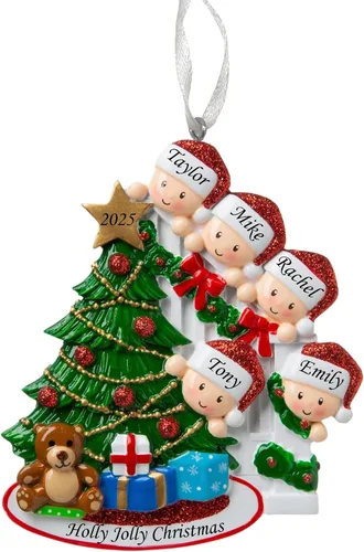 Vista 9 de Adorno de Navidad Familiar 2025 – Adorno Personalizado para Familias – Adorno Familiar Personalizado que Se Asoma – Decoración de Árbol Navideño