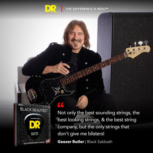 Vista 3 de DR Strings Beauties-Black Coated Steel 6 Cuerdas de guitarra bajo, calibre 30-125, núcleo redondo (BKB6-30)