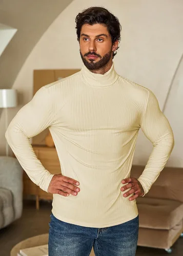Vista 7 de COOFANDY Suéter de cuello alto para hombre