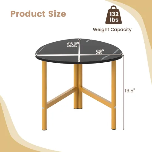 Vista 3 de Giantex Mesa auxiliar triangular, mesa auxiliar de madera con parte superior de mármol sintético y patas de metal, mesas decorativas para sofá, mesa