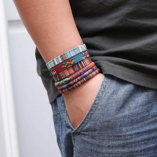 Vista 6 de HZMAN Mezcla de 6 pulseras envolventes para hombres y mujeres, pulseras étnicas tribales (mezcla de 6 envolturas)