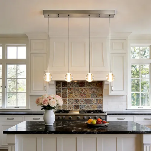 Vista 20 de Lámparas colgantes de oro cepillado de 4 luces para isla de cocina moderna, lámparas colgantes de globo de cristal para comedor sobre mesa, lámparas