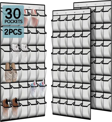 Vista 14 de Kotkn Organizador de zapatos sobre la puerta con 30 bolsillos de malla transpirable - Almacenamiento de armario de gran capacidad para hombres