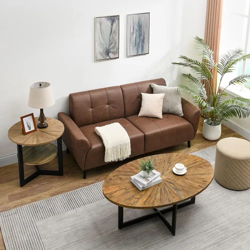 Vista 4 de LEEMTORIG KFZ-1831 - Mesa auxiliar ovalada de madera maciza para sala de estar, mesa de centro industrial grande y moderna de 47.9 pulgadas, mesa