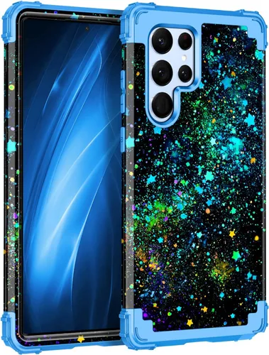 Vista 77 de Miqala Funda para Galaxy S21 FE 5G, brilla en la oscuridad, tres capas, resistente, protección a prueba de golpes, parachoques de plástico