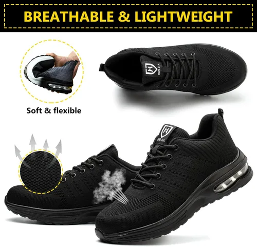 Vista 3 de Zapatos de punta de acero para hombres y mujeres, zapatos de trabajo ligeros y cómodos, indestructibles, antideslizantes, zapatos de seguridad