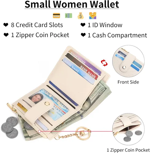 Vista 2 de GAEKEAO Billetera delgada para mujer, tarjetero con bloqueo RFID, billetera plegable con bolsillo para monedas con cremallera, ventana