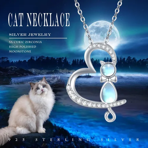 Vista 6 de Moonstone Necklace for Women 925 Sterling Silver Moonstone Pendant Necklace Animal Necklace Moonstone Jewelry Gifts for Women