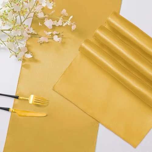Vista 5 de Horbaunal Paquete de 12 Caminos de Mesa de Satén Amarillo Dorado de 12 x 108 Pulgadas, Caminos de Mesa Suaves para Bodas, Banquetes, Fiestas