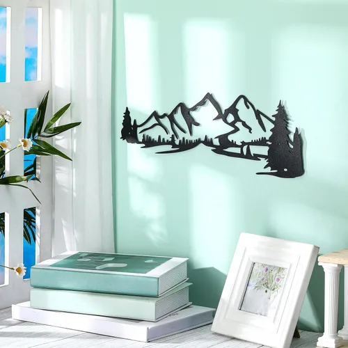 Vista 7 de Zhengmy Arte de pared de metal con escena de montaña, paisaje y bosque, decoración para el hogar, cabaña, garaje, cabaña, cabaña, cabaña, 15.75 x